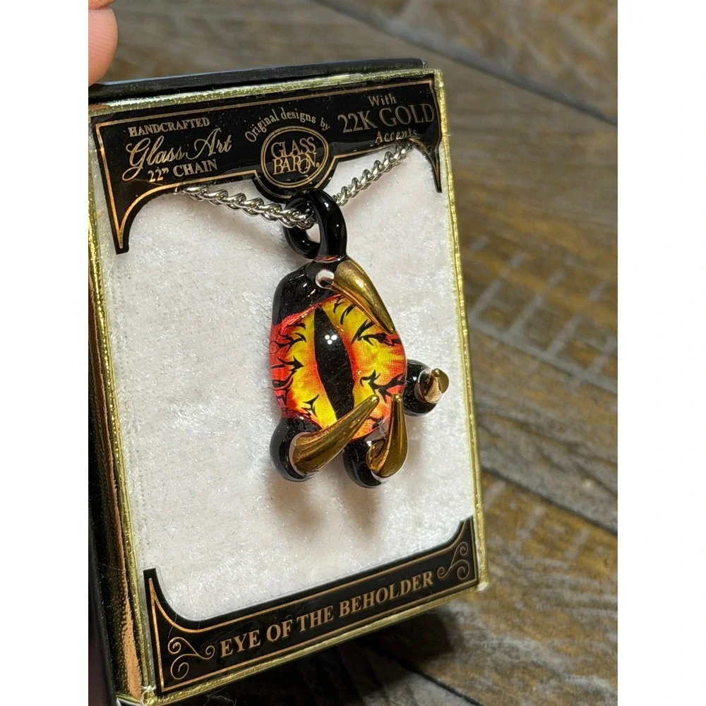 Glass Baron Eye of the Beholder Necklace Unisex 22in Orange New 22K Gold Claw